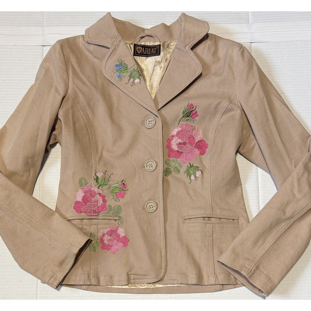 ARIAT - Women's Beige Rose Embroidered Western Blazer Jacket - Size Medium - Picture 1 of 7